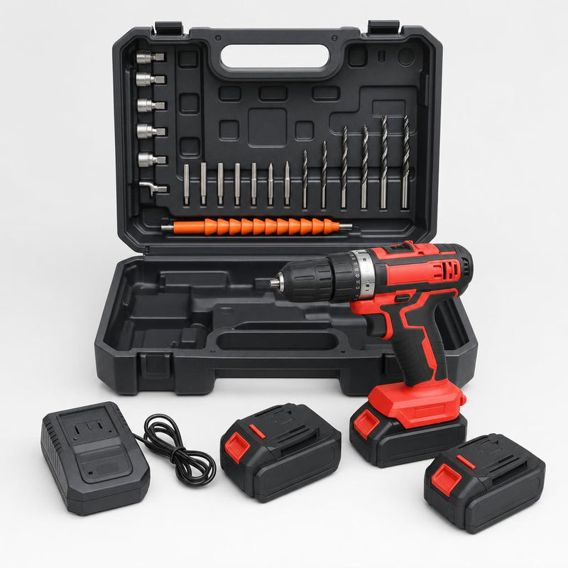 Set de Taladro Inalámbrico 21V — 2 Baterías y 26 Piezas